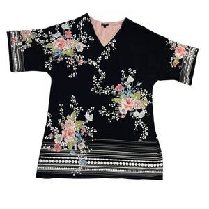 Lane Bryant Fit & Flare Floral Dress Plus Size 26/28 Blue Short Kimono Sleeve